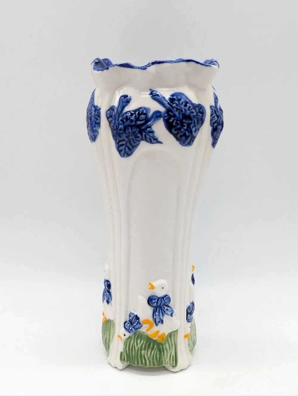 Vintage White Blue Ceramic Duck Nursery Vase